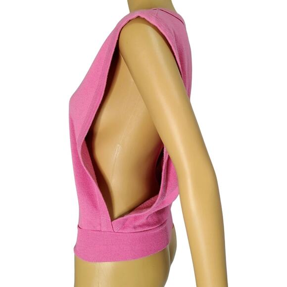 1990s Vintage Pink Sleeveless Top Open Sides Sweatshirt Size Small - Picture 4 of 6